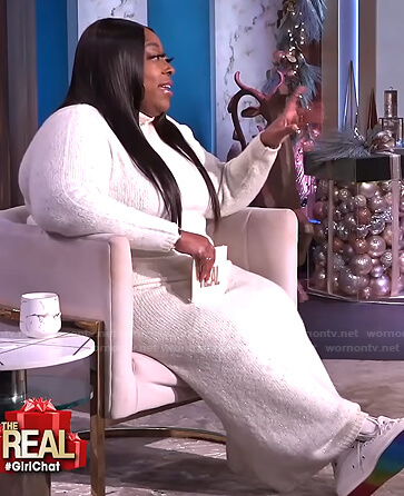 Loni's white turtleneck sweater dress on The Real
