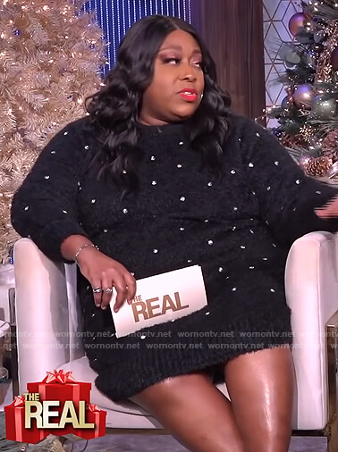 Loni's black polka dot sweater dress on The Real
