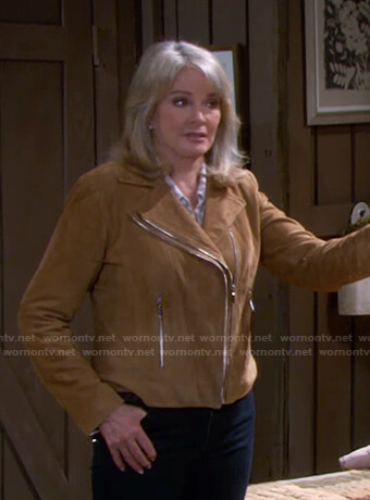 Marlena's camel suede moto jacket on Days of our Lives