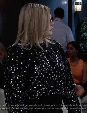Maxie's black rhinestone embellished sweatshirt on General Hospital