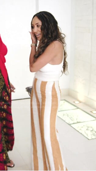 Melissa's beige and white striped pants on The Real Housewives Ultimate Girls Trip