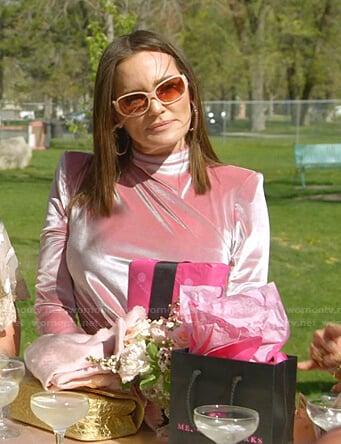 Meredith's pink velvet dress on The Real Housewives of Salt Lake City