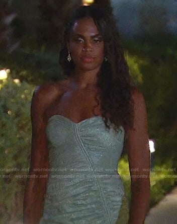 Michelle's metallic ruched dress on The Bachelorette