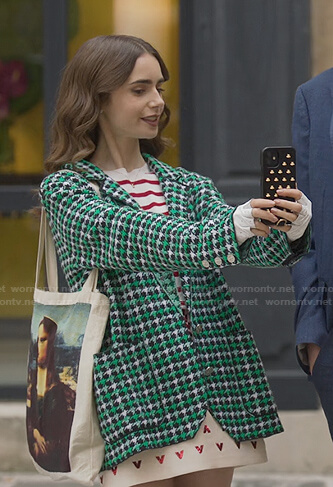 Emily's green houndstooth blazer on Emily in Paris