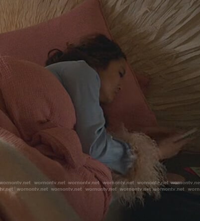 Mindy's feather trim pajamas on Emily in Paris