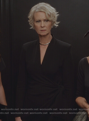 Miranda's black tie waist dress on And Just Like That