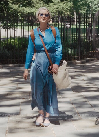 Miranda's blue pleated skirt on And Just Like That