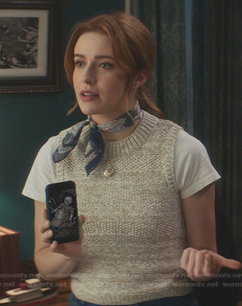 Nancy's ivory knit vest on Nancy Drew