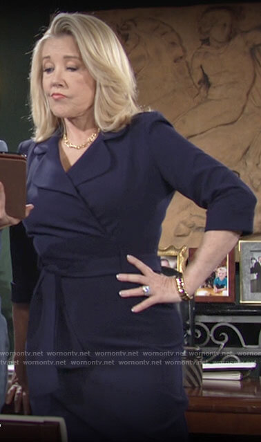 Nikki's navy belted dress on The Young and the Restless