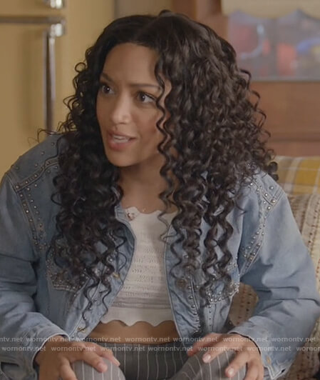 Olivia's studded denim jacket on All American
