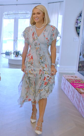 Paris's blue floral print dress on Paris in Love
