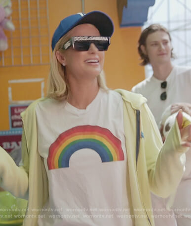 Paris's white rainbow print tee on Paris in Love
