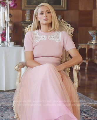 Paris's pink lace inset sweater on Paris in Love