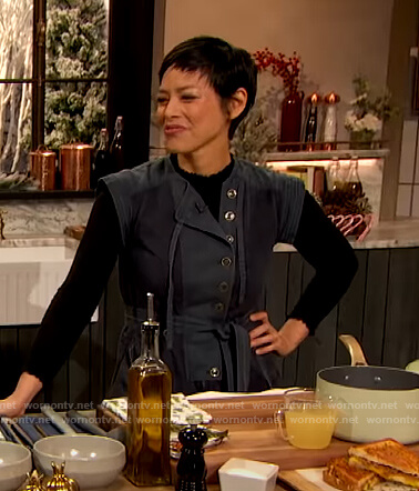 Pilar Valdes' navy button down jumpsuit on The Drew Barrymore Show