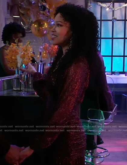 Portia's burgundy metallic mini dress on General Hospital
