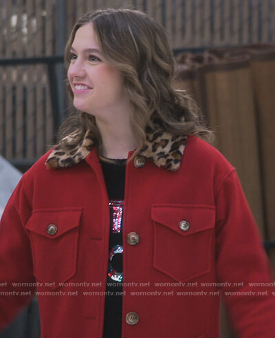 Pressley's red coat with leopard collar on Side Hustle