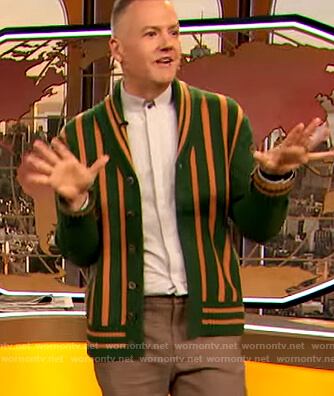 Ross's green stripe cardigan on The Drew Barrymore Show