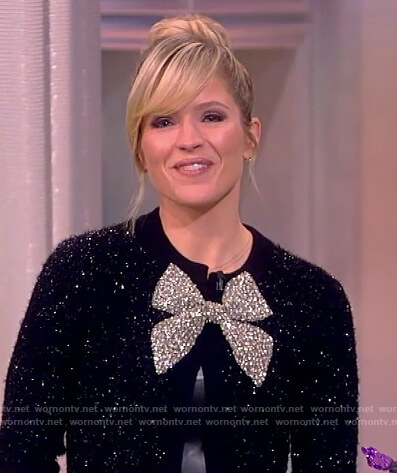 Sara's black metallic bow embellished sweater on The View