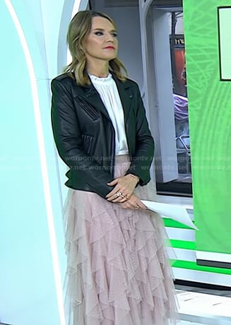 Savannah's black moto jacket and pink tiered Tulle skirt on Today