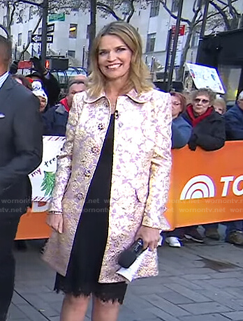 Savannah's embellished button jacquard coat on Today