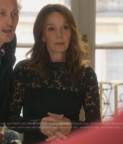 Sylvie's black lace dress on Emily in Paris
