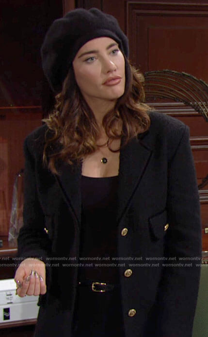Steffy's black jacket with gold buttons on The Bold and the Beautiful