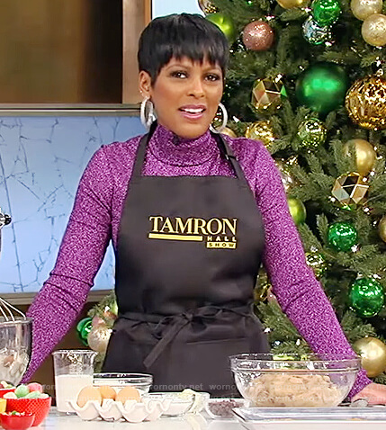 Tamron's purple metallic turtleneck sweater on Tamron Hall Show