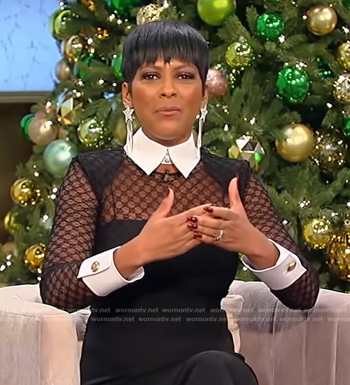 Tamron's black mesh inset contrast dress on Tamron Hall Show