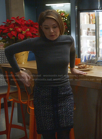 Taylor's blue tweed skirt on Bull