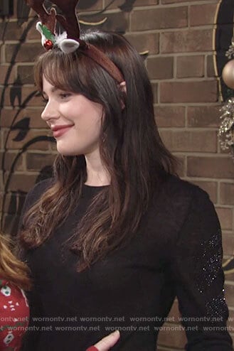 Tessa's black embellished sleeve sweater on The Young and the Restless