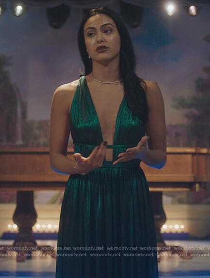 Veronica's green metallic sleeveless dress on Riverdale
