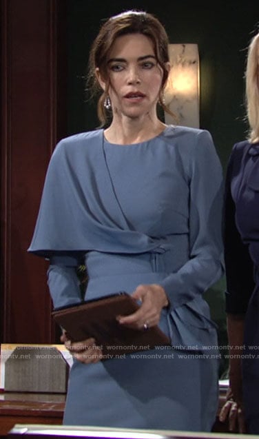 Victoria's blue draped overlay dress on The Young and the Restless