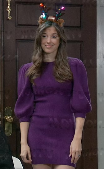 Willow's purple puff sleeve sweater dress on General Hospital