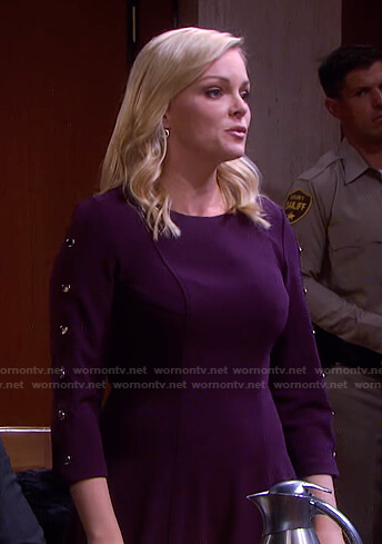 Belle's purple button-sleeve dress on Days of our Lives