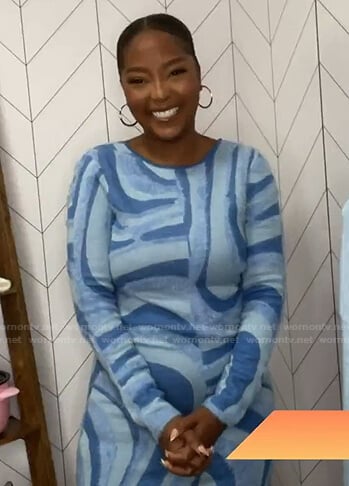 Makho's blue wave print long sleeve dress on Today