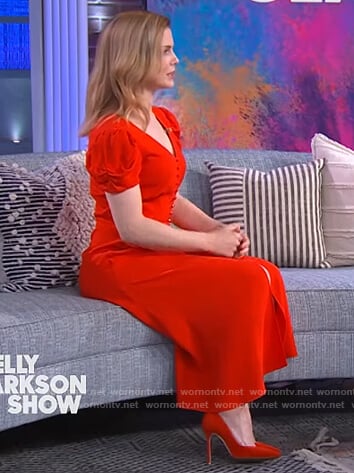 Rose McIver's red button down dress on The Kelly Clarkson Show