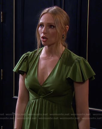 Abigail's green flutter sleeve v-neck dress on Days of our Lives