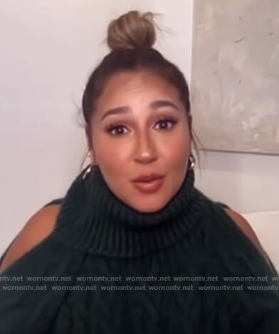 Adrienne's green cold shoulder cable knit sweater on The Real