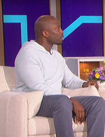 Akbar's light blue hooded sweater on The Talk