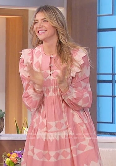 Amanda's pink printed mini dress on The Talk