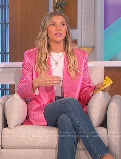 Amanda's pink satin double breasted blazer on The Talk