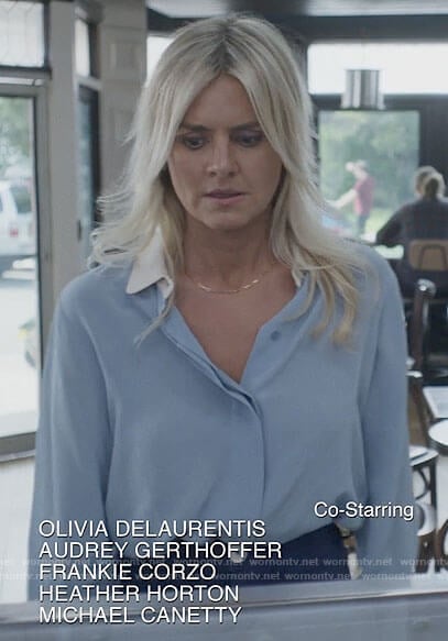 Amy's blue button down blouse on Pivoting
