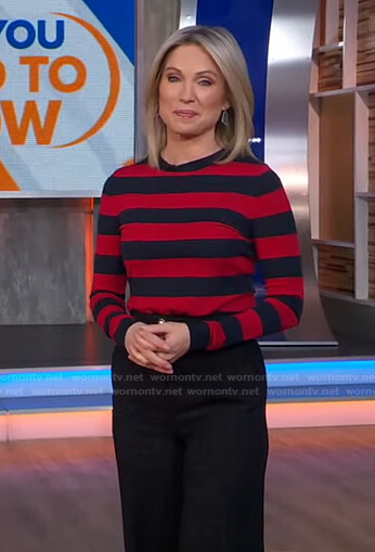 Amy's red striped top and tweed pants on Good Morning America