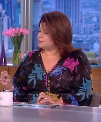 Ana's black floral v-neck dress on The View