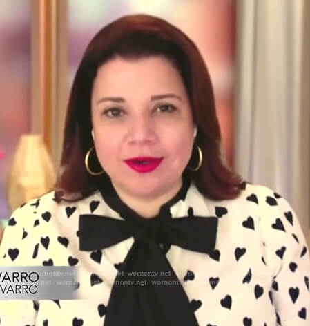 Ana's white heart print tie neck blouse on The View