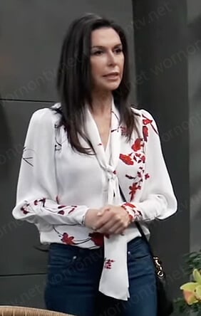 Anna's red and white floral tie neck blouse on General Hospital