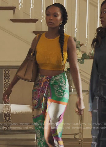 Angela's patchwork printed skirt on Our Kind of People