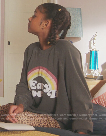 Aubrey's black Easy Does It rainbow graphic sweatshirt on Kenan