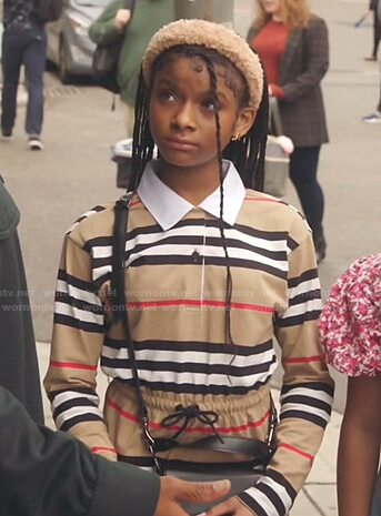 Aubrey’s beige striped dress on Kenan