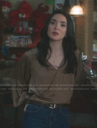 Bess's brown satin wrap blouse on Nancy Drew
